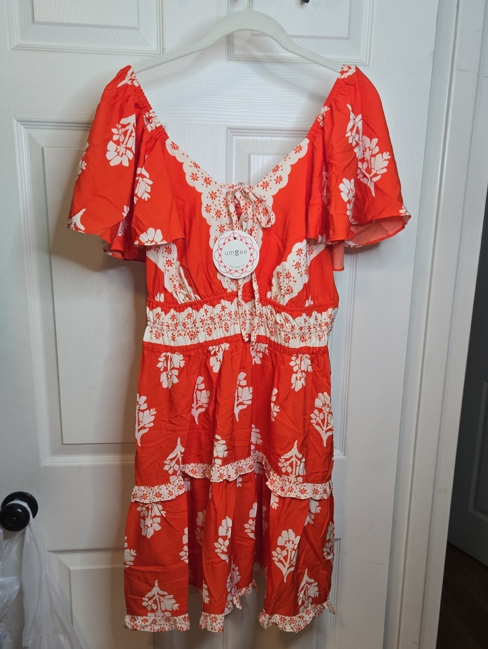 Umgee Coral and White Floral Midi Dress